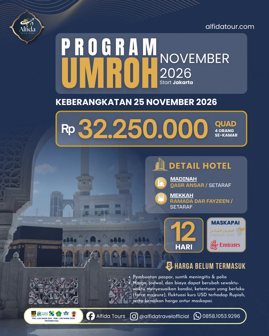 Umroh Reguler - 12 Hari | Alfida Tour & Travel - Paket Umrah, Haji & Wisata Muslim Terpercaya