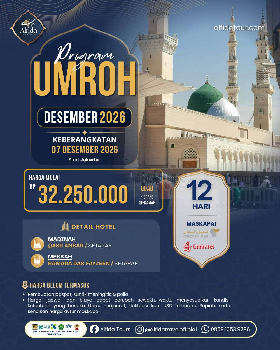 Umroh Reguler - 12 Hari | Alfida Tour & Travel - Paket Umrah, Haji & Wisata Muslim Terpercaya