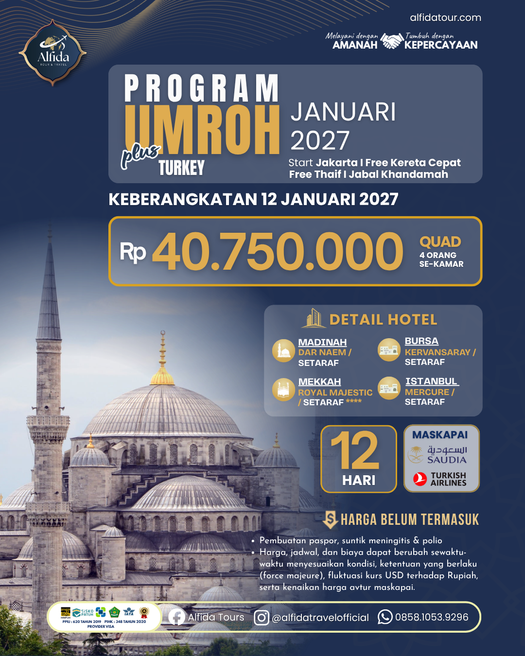 Umroh Plus Turkey Awal Tahun 2027 | Alfida Tour & Travel - Paket Umrah, Haji & Wisata Muslim Terpercaya