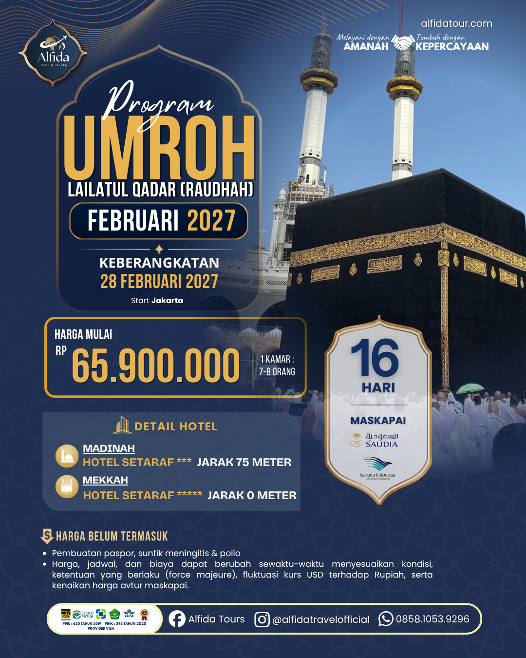 UMROH LAILATUL QADAR 16 HARI (RAUDHAH) | Alfida Tour & Travel - Paket Umrah, Haji & Wisata Muslim Terpercaya