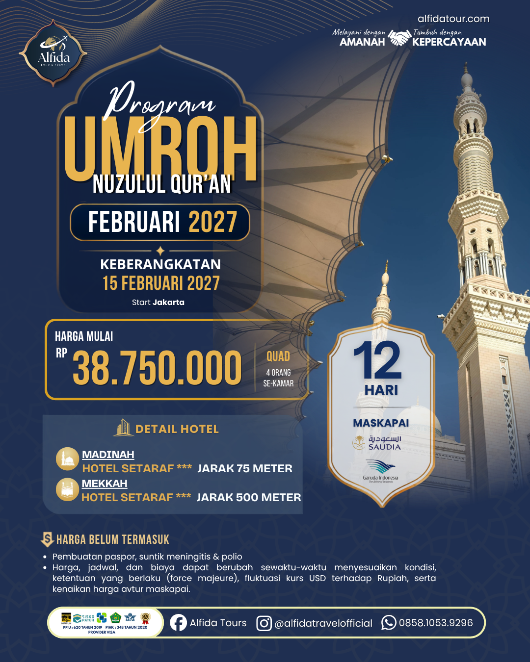 Umroh Nuzulul Qur'an - 12 Hari | Alfida Tour & Travel - Paket Umrah, Haji & Wisata Muslim Terpercaya