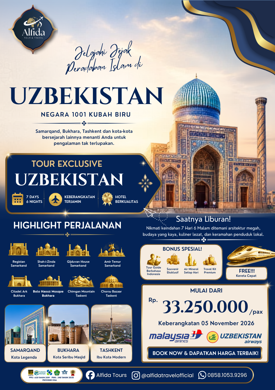 TOUR EXCLUSIVE - UZBEKISTAN 7D6N | Alfida Tour & Travel - Paket Umrah, Haji & Wisata Muslim Terpercaya