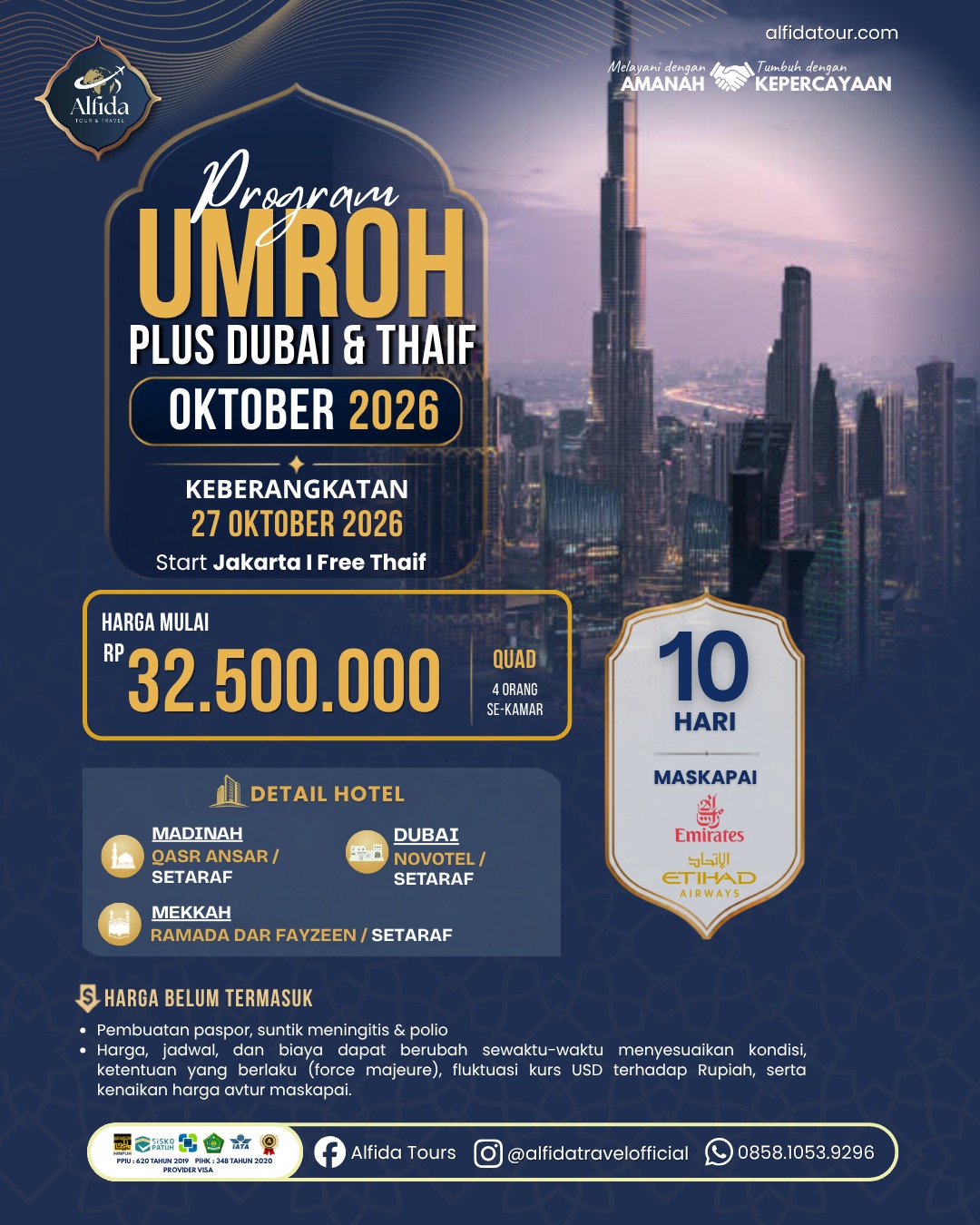 Umroh Plus Dubai 2026 | Alfida Tour & Travel - Paket Umrah, Haji & Wisata Muslim Terpercaya