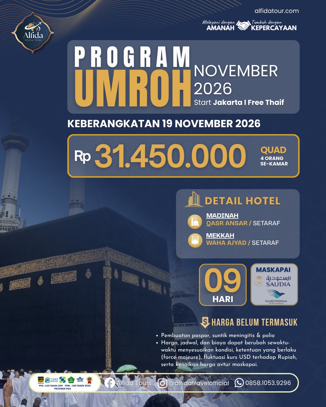 Umroh Reguler - 9 Hari | Alfida Tour & Travel - Paket Umrah, Haji & Wisata Muslim Terpercaya