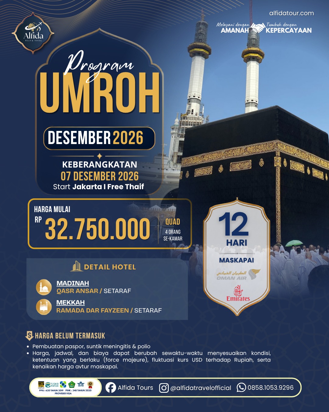 UMROH REGULER 12 HARI DESEMBER 2026 | Alfida Tour & Travel - Paket Umrah, Haji & Wisata Muslim Terpercaya