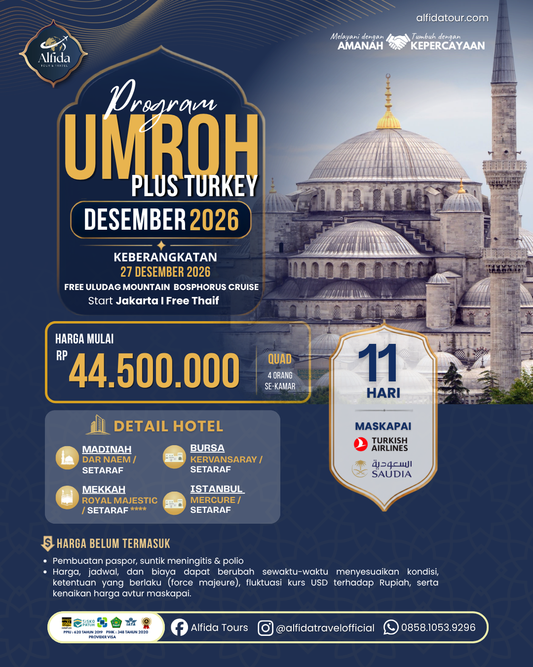 UMROH PLUS TUKIYE 11 HARI | Alfida Tour & Travel - Paket Umrah, Haji & Wisata Muslim Terpercaya